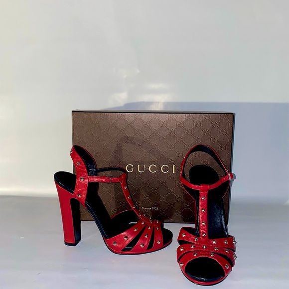 GUCCI Melville leather T-Strap Heel Sandals in box - Picture 3 of 14